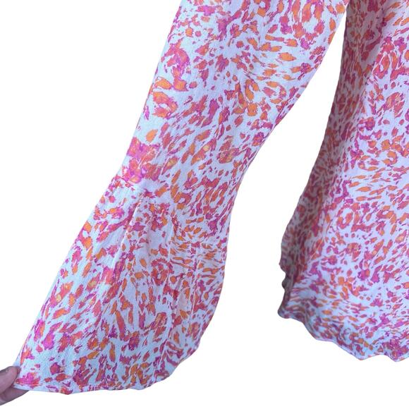 Hale Bob Women’s Orange & Pink Silk Blouse with Smocking & Bell Sleeves M EUC - Picture 6 of 11